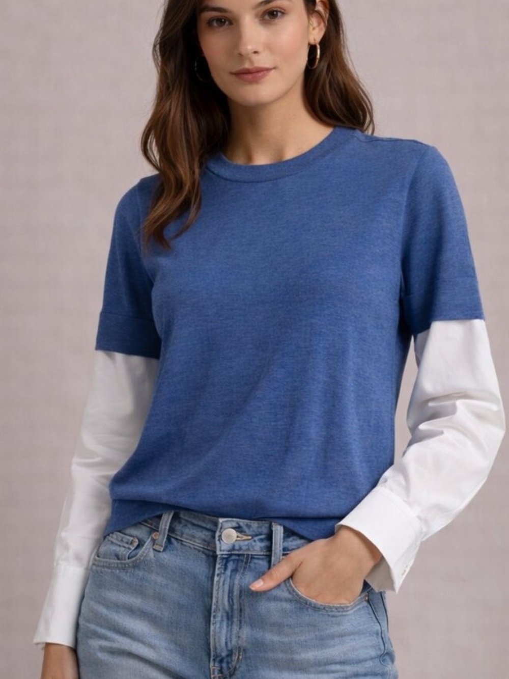 Veronica Beard Roscoe Mixed-Media Sweater Wool Cotton Sleeve Women’s Medium